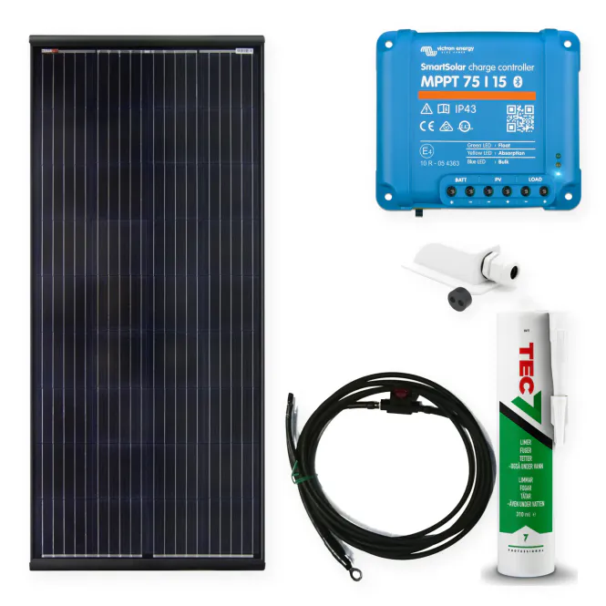 Hovedbillede Komplett solcellepakke bobil 150W med Victron MPPT